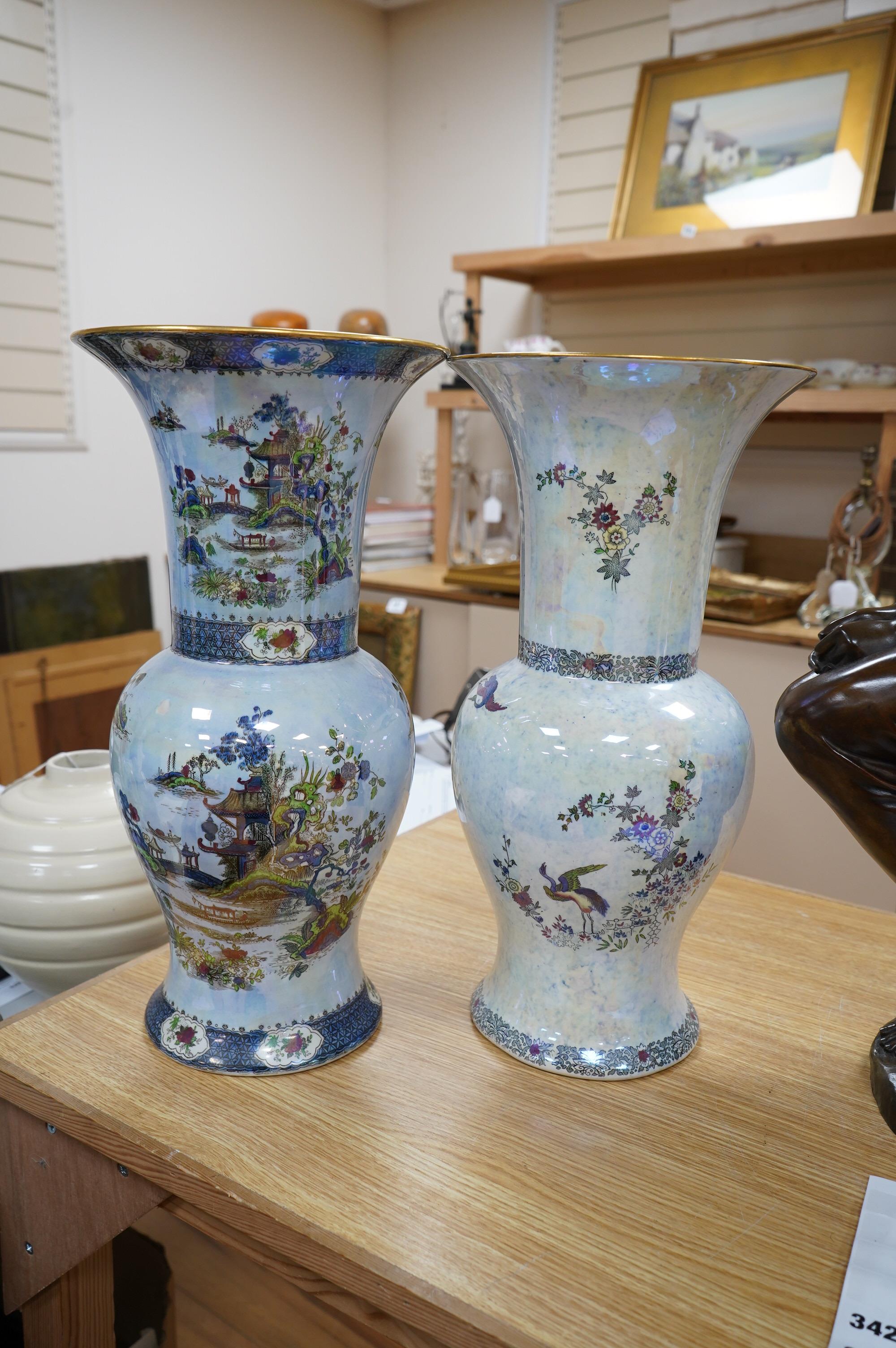 Two Wilton ware chinoiserie lustre vases by AC Harvey Jones, 45.5cm. Condition - good